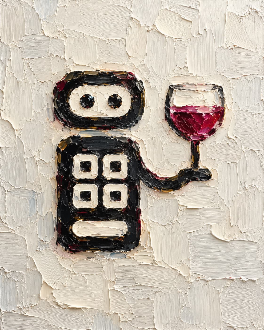 Geschilderde WAINEMAN-robot met een glas rode wijn